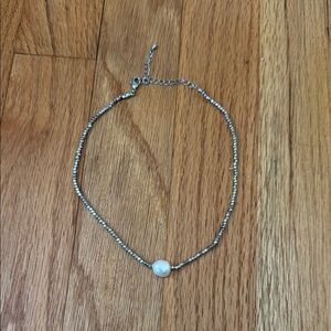 Silver Beaded Necklace with Pearl Accent